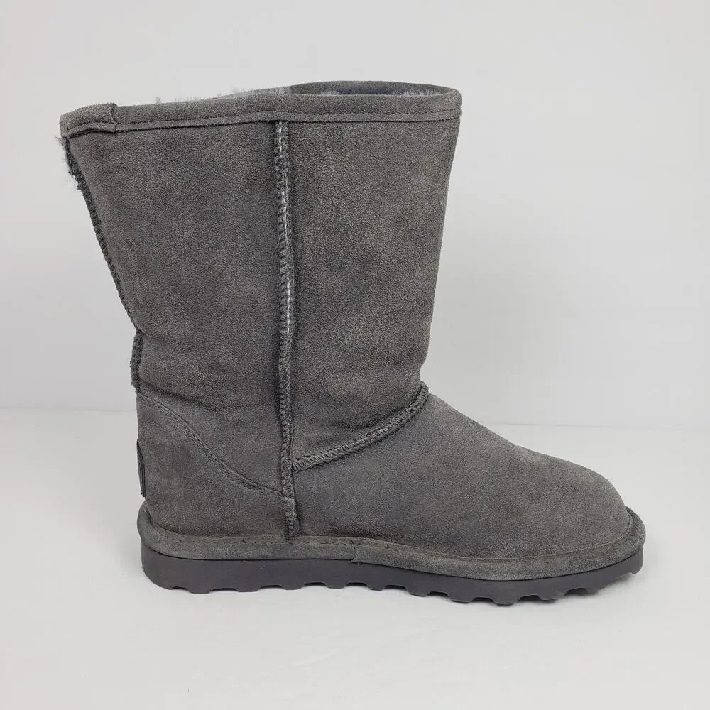 BearPaw Elle Short Womens Size 10 Gray Suede Sheepskin Warm Winter Boots 1962W